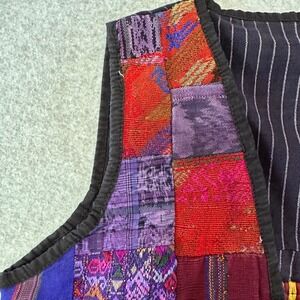 Artisan Made Patchwork Vest Guatemalan Textile Boho Pinstripe Back Multicolor